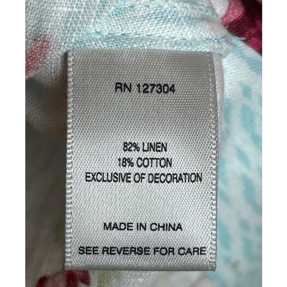 John Mark 1X blue Linen Floral Print Embroidered Beaded Split V-Neck Tunic new - Picture 5 of 7